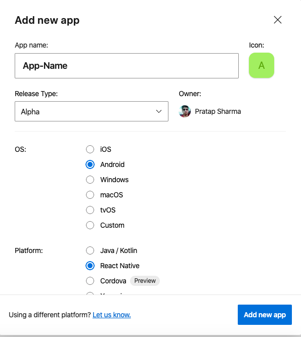 New App Modal